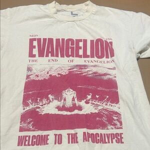 Evangelion White and Pink Graphic T-Shirt
